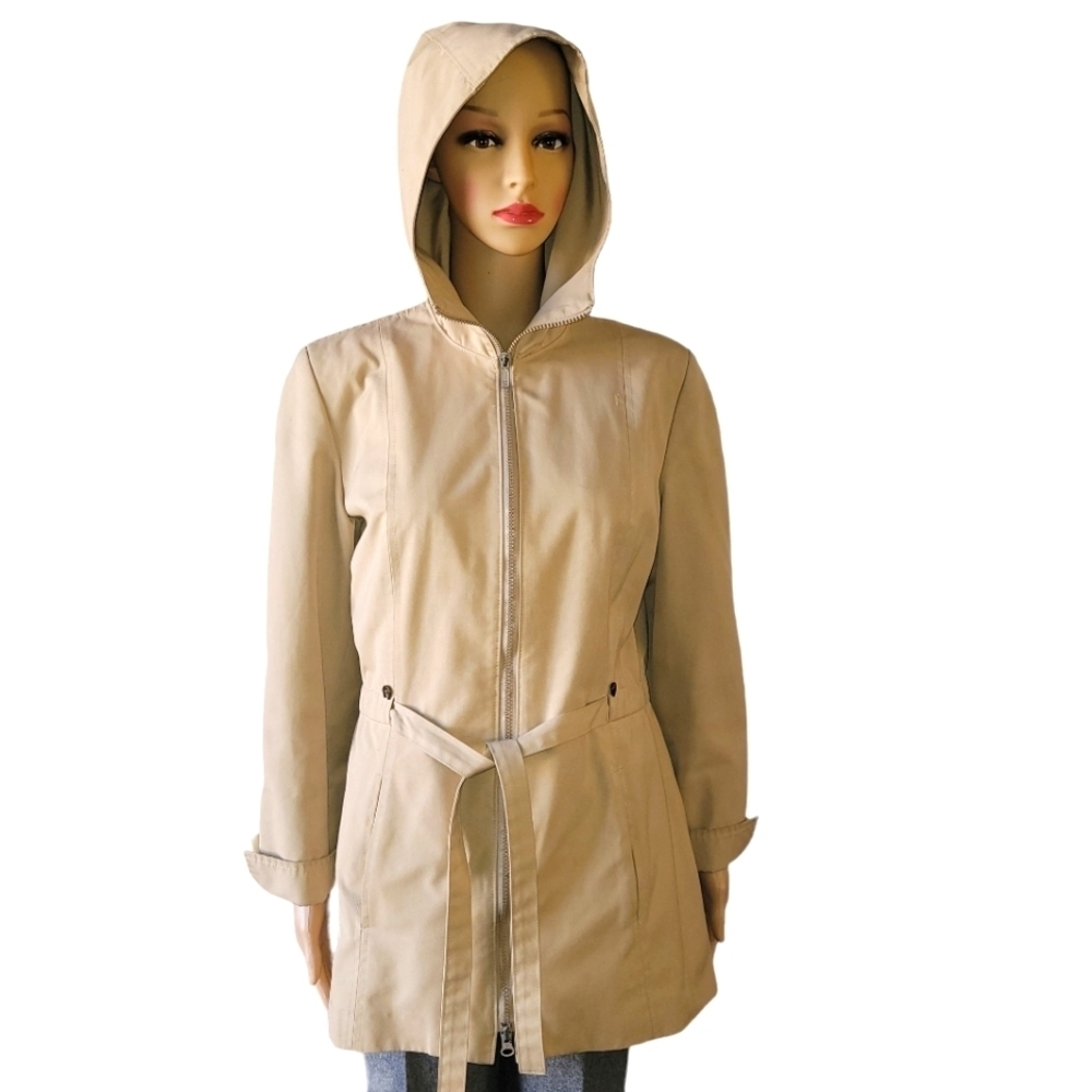 Vintage Etienne Tan Hooded Windbreaker Bomber Jacket Khaki Size 10